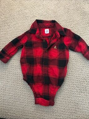 Baby Gap Red Plaid Flannel One-Piece Shirt 3-6month